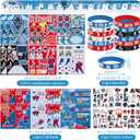 134 PCS Hockey Party Favors Set, 41 Stickers, 12 Goodie Bags,12 Button Badges,12 Slap Bracelets, 12 Tattoo Stickers, 12 Bracelets for Ice Hockey Sports Party Birthday Gift Supplies