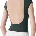 SUUKSESS Women Backless Y2k Short Sleeve Bodysuit Double Lined Open Back Sexy Basic Top, XL