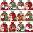 Abbylike 12 Pcs Christmas Gift Doll Bags, Drawstring Christmas Bags Bulk 3D Santa Claus Snowman Elk Reusable Xmas Burlap Sacks for Holiday Presents Wrapping, 8 x 11 In, 8.5 x 12 in