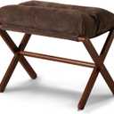 Baveke Ottoman Foot Rest- Bamboo Folding Stool, Foot Stools Small Ottman with Upholstered & X Legs, Foldable Stool for Makeup, Bedroom and Living Room (Large Brown) (21.3"D x 13.4"W x 18.5"H)