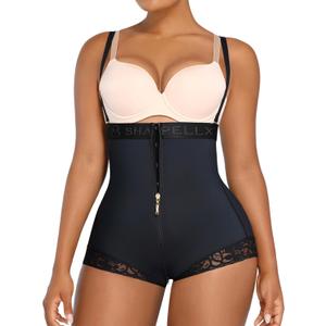 SHAPELLX Fajas Colombianas Shapewear for Women Tummy Control Postpartum Body Shaper Butt Lifting Open Bust Bodysuit (Medium, A1-Black)