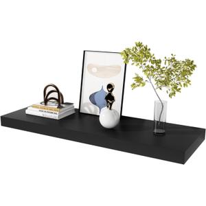 WELLAND 12" Deep Floating Wall Shelf, Black Floating Shelf Display Floating Shelf, 35.43" L x 11.81" D x 2" T, Deeper Than Others, Black