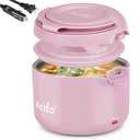 Aotto Electric Lunch Box, 32 oz Portable Food Warmer Heater, Lunch Warmer Portable for Work/Office/Car/Travel 12V/24V/110V 3-in-1, Warming Soup & Meal, Spill-Free, Men & Women's Gifts, Pink