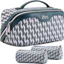 BOYATU Travel Makeup Bags for Women: Large Capacity Cosmetic Bag Set of 3 - Vegan Leather Make up Bags with Compartments - Wide Open Waterproof Toiletry Organizer Bag with Handle (P-01-Royal blue)