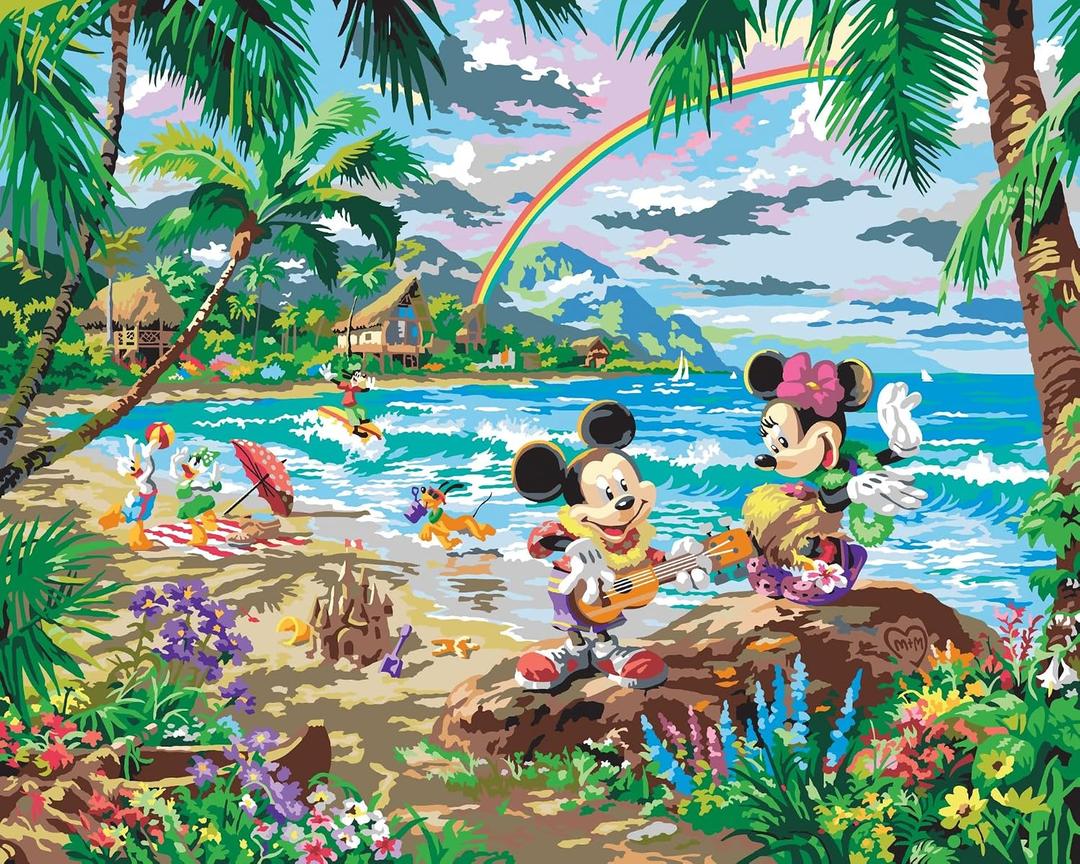 Cra-Z-Art Disney Dreams Collection Deluxe Paint by Number Thomas Kinkade Mickey & Minnie in Hawaii, 20 x 16 inches