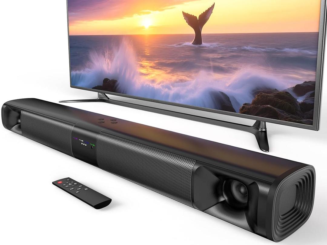 Sound Bar for Smart TV, 80W Soundbar with Four Woofers, Dual Horn Tweeters, 2.0 Channel TV Speaker, 2 in 1 Detachable Design, BT/ARC/AUX/Optical Connection, Surround Sound System for TV
