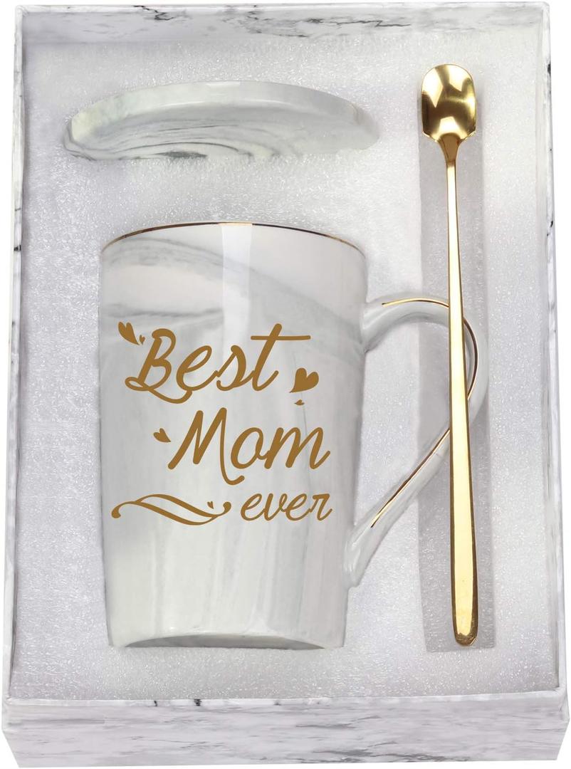 Best Mom Ever Coffee Mug - Gifts for Mom from Daughter Son - Birthday, Christmas, Mother's Day - 14 Ounce With Gift Box, Spoon, and Mug Mat - Gray