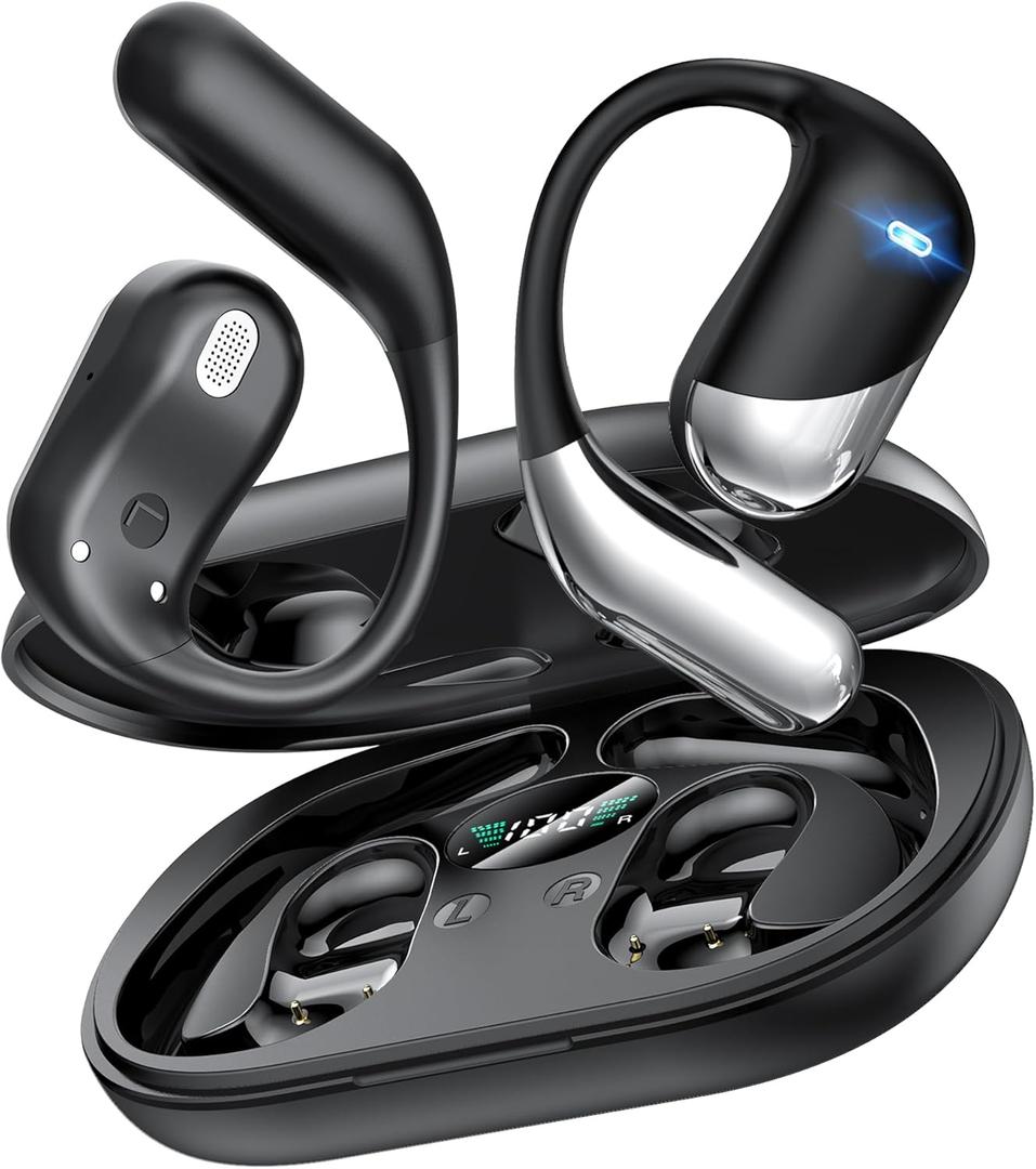 Ultra Open Ear Headphones,Over Ear Bone Conduction Earbuds with Ergonomic Earhook,Bluetooth Headphones 6.1 with Digital Display,60H Playtime,IP55 Waterproof, Comfort for Cycling,Running,Workout