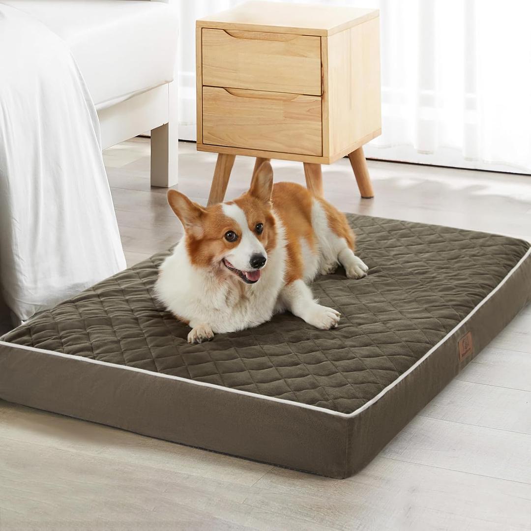 WNPETHOME Orthopedic Dog Beds for Large Dogs, Extra Large Waterproof Dog Bed with Removable Washable Cover & Anti-Slip Bottom, Multi-Needle Quilting XL Pet Crate Bed (42.0"L x 30.0"W x 4.0"Th, Dark Green)