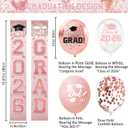 Graduation Decorations Class of 2026, Pink Rose Gold Graduation Decorations Set, Congrats Grad Banner & Backdrop, Porch Sign, Hanging Swirls, Balloons, Honeycomb Centerpieces for High School & College Celebrations