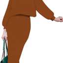 HUUSA Women 2 Piece Sweater Midi Pencil Skirt Set Fall Winter Split Dress Batwing Long Sleeve Oversized Top Casual Outfit (Orange)