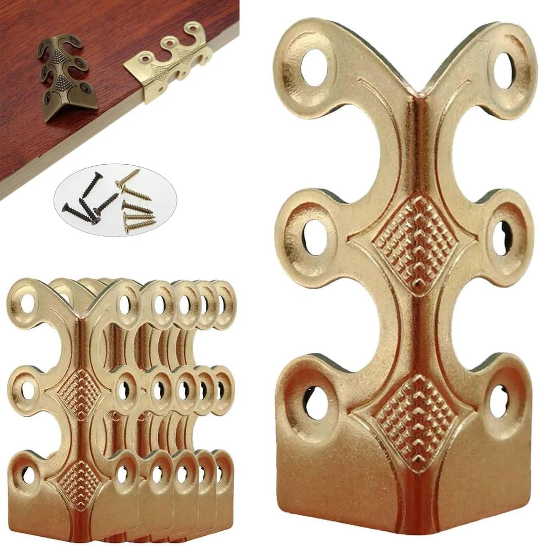 2 x Skirting Board Corner Protectors Solid Brass Baseboard Corner Protectors, Vintage Metal Corner Protector Table Corner Perimeter Cover Safety Bracket with Screws (Gold*5Pcs)
