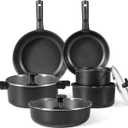 CAROTE 13pcs Pots and Pans Set Non Stick, Cookware Set Detachable Handle, Nonstick Induction Kitchen Cookware Non Stick with Removable Handle, RV Cookware Set, Oven Safe Cook Ware Set, Black