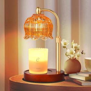 Adjustable Flower Candle Warmer Lamp with Timer, Mothers Day Gifts for Women Mom, Lotus Tulip Glass Warmer Light for Jar Candles, Electric Wax Warming Melter, Vintage Bedroom Decor(Amber)
