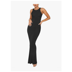 REORIA Women's Basic Summer Sexy Lounge Tank Long Dress Elegant Sleeveless Halter Neck Bodycon Maxi Dresses Size S
