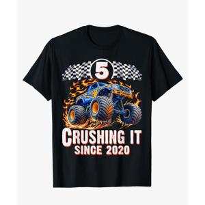 Birthday Monster Truck 5 year Old Boys 5th Party Born 2020 T-Shirt 2XL