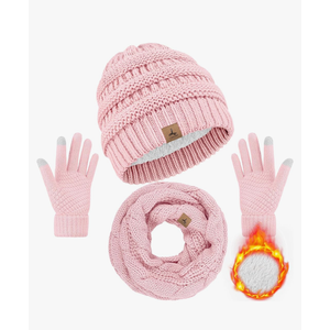 Winter Beanie Hat Scarf Gloves, Warm Fleece Knit Hats Touch Screen Gloves Neck Scarf Set Winter Gifts for Unisex Adult