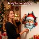 2 x 3D Large Santa Claus Sticker, Creative Peel-and-Stick Santa Claus Breaking Through The Wall Design, Christmas Holiday Cartoon Sticker (5 PCS)