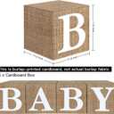 Burlap Print Baby Shower Boxes for Gender Reveal Party Gender Neutral Baby Shower Centerpiece Decor - 4 Pcs Burlap Grain Baby Cubes Baby Blocks with Letters, Rustic Baby Shower Decorations