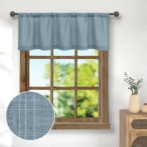 Pitalk Farmhouse Kitchen Valance for Windows Burlap Light Blue Linen Sheer Valance Curtain for Living Room Bathroom Laundry Rustic Country Blue Cafe Curtain Small Boho Decor 18 inch Length Stone Blue