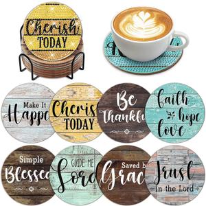 8 PCS Christian Bible Verse Diamond Art Coasters Diamond Art Coasters Kits with Holder Bible Verse DIY Farmhouse Coasters Christian for Beginners, Adults, Kids, Diamond Art Crafts Supplies