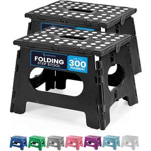 Handy Laundry Folding Lightweight Step Stool - Sturdy Enough to Support Adults and Safe Enough for Kids - Opens Easy with One Flip - Great for Kitchen, Bathroom or Bedroom (Black | 2-Pack)