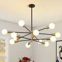 KAISITE Modern Chandelier 12-Light Sputnik Chandeliers Black and Gold Chandelier Light Fixtures for Dining Room Over Table Mid Century Height Adjustable High Ceiling Kitchen Farmhouse Chandelier