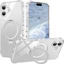 STERKER Compatible with iPhone 16 case with Stand Magnetic Ring Holder [Compatible with MagSafe][Military-Grade Drop Protection] Slim Back Cover with Good Grip Curly Wave Edge, Clear