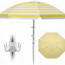 8ft Large Beach Umbrella,Heavy Duty Wind Resistant Portable Sun Shade w/Tilt Pole&Sand Anchor,Shoulder Carry Bag,Removable Hook,UV 50+ Protection,Air Vents Design for Patio Garden Pool