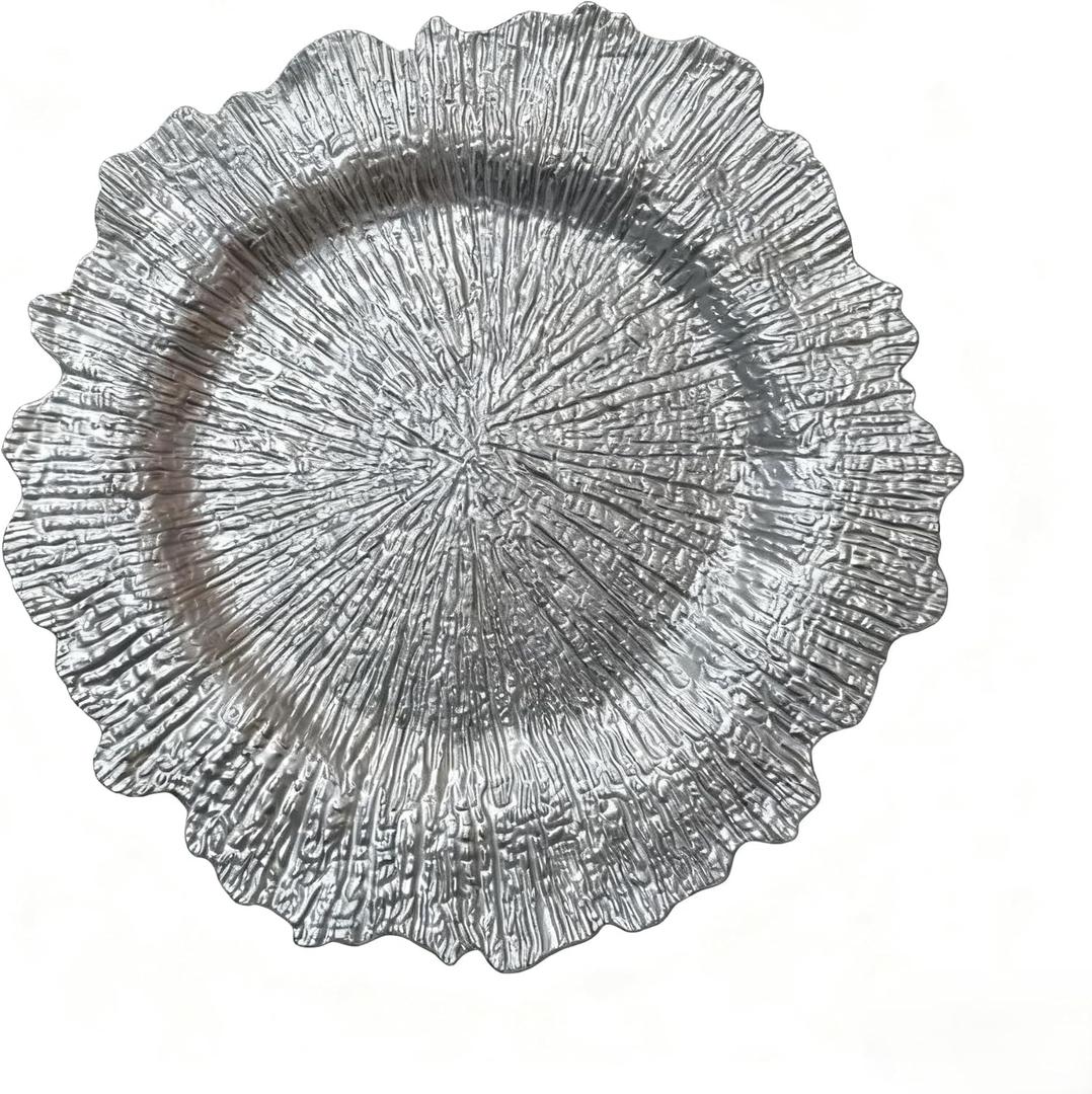 JCCLHQW Premium Plastic Snowflake Charger Plates Set - 6/50/100 Pieces, Irregular Design, High-End and Durable, Non-Breakable, Gold, Silver, Black- Ideal for Wedding, Party, Christmas Decor