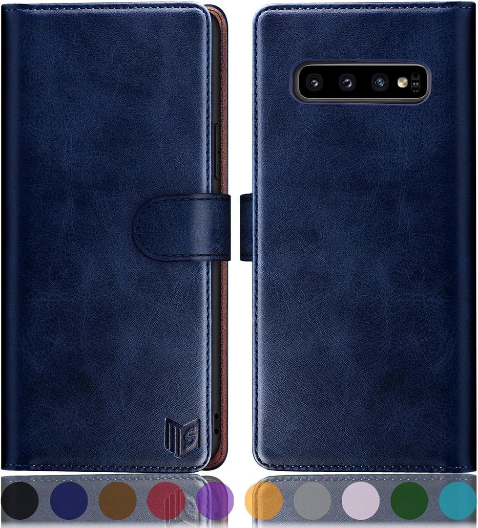 SUANPOT for Samsung Galaxy S10 6.1"(Non S10e,S10+) with RFID Blocking Leather Wallet case Credit Card Holder,Flip Folio Book Phone case Shockproof Cover Women Men for Samsung S10 case Wallet (Blue)