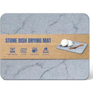Quick Dry Stone Drying Mat for Kitchen Counter, Water-Absorbent Diatomaceous Dish Drying Mats, Multi-Purpose Stone Drying Tray for Cups Dishes Bottles, Ash-Marble