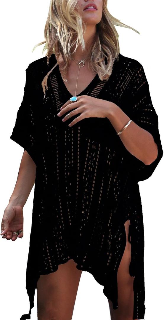 Jeasona Womens Bathing Suit Cover Up for Beach Pool Swimwear Crochet Dress (Large, Black)