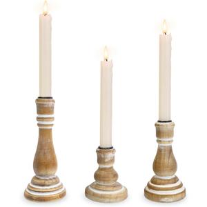 Candle Sticks Holder Decor Set of 3, Rustic Wooden Candlestick Holders, Farmhouse Wood Candle Stand, Vintage Candles Stick Tapered Holder for Living Room, Table Centerpiece (Brown)