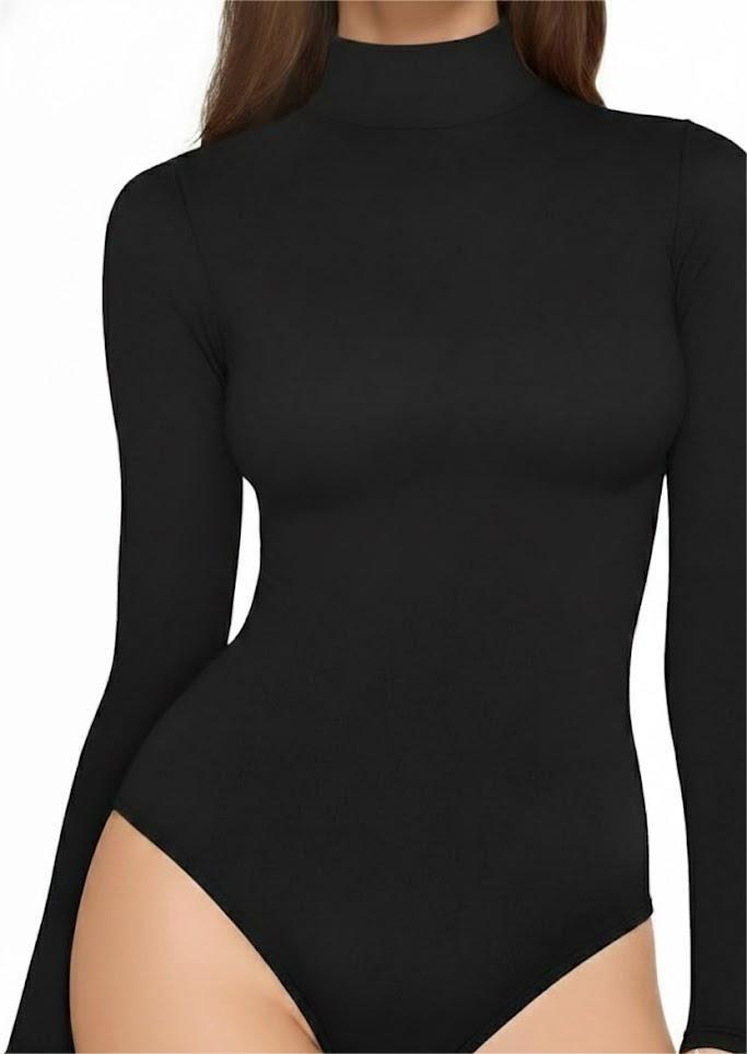 MANGOPOP Women's Long Sleeve Thermal Fleece Bodysuit Mock Turtle Neck Body Suit Slim Warm Base Layer Tops Fall Outfits 2025 XL
