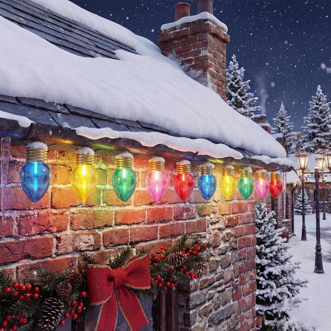 16FT Jumbo Christmas Lights Outdoor,Giant String Light Christmas Outdoor Hanging Lights with 10 Large Clear Multicolor Bulb for Holiday Home Roof Yard Garden Decorations