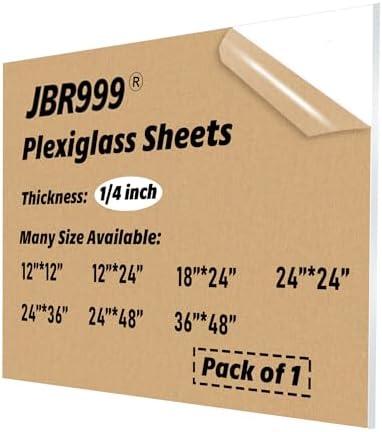 JBR999 24x36 Plexiglass Sheets - 1/4 inch Thick, Clear Cast Acrylic Sheets - 6mm Transparent Plexiglass for Signs, Window Painting, Edge Lighting, Table Top Displays