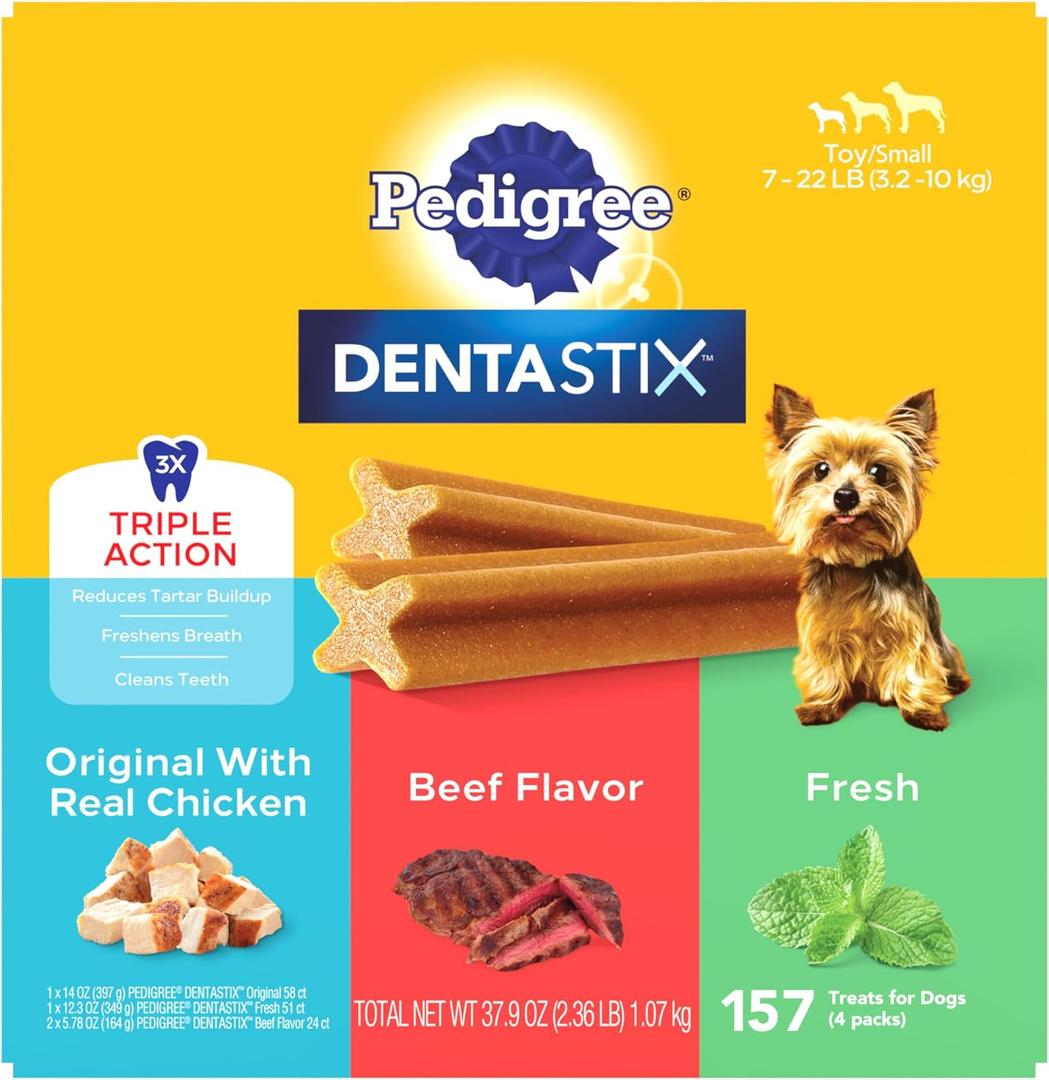 Pedigree Dentastix Dental Chews for Dogs, Small and Toy Breed Dog Treats, Original, Beef & Fresh Flavor, 2.36 lb. Variety Pack (157 Treats Total) (EXP 07/01/26)