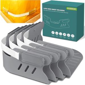 Bed Sheet Holders for Corners, Heavy Duty Fitted Sheet Holder with Lock Fastener Straps &Anti-Slip Pads Keep Sheets Firm&Tight, No More Loose Sheets, Easy Installation for Any Mattress Sizes(Set of 4) (Gray)