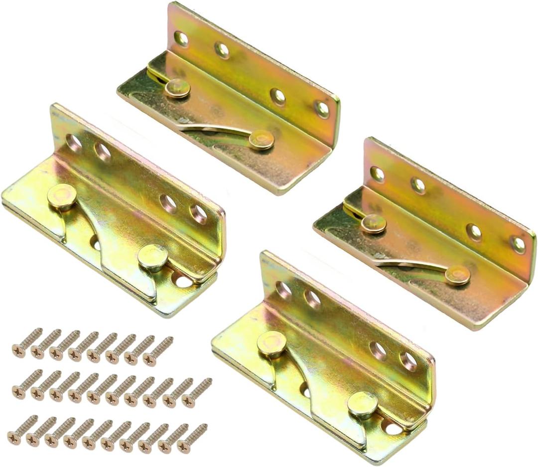 Bed Rail Brackets, Gold-Colorful Bed Frame Hardware, Set of 4 Pack Wooden Bed Brackets with Screws, Bed Rail Fittings, Heavy Duty Non-Mortise