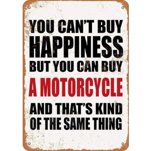 Motorcycle Decor Motorcycle Metal Tin Sign You Can't Buy Happiness But You Can Buy Motorcycle Wall Art Garage Signs For Man Man Cave Decoration 8x12 Inch