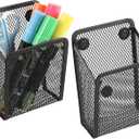 Magnetic Pencil Holder,Mesh Stainless Steel Pen Basket, Metal Writing Utensil Storage Organizer for Whiteboard,Blackboard,Kitchen, Locker, Home, or Office