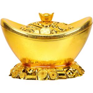 Cabilock Gold Ingot Candy Box 9.05X5.51X5.51 Inch Portable Chinese Feng Shui Ornament for Home Decor Wedding Party Storage and Display