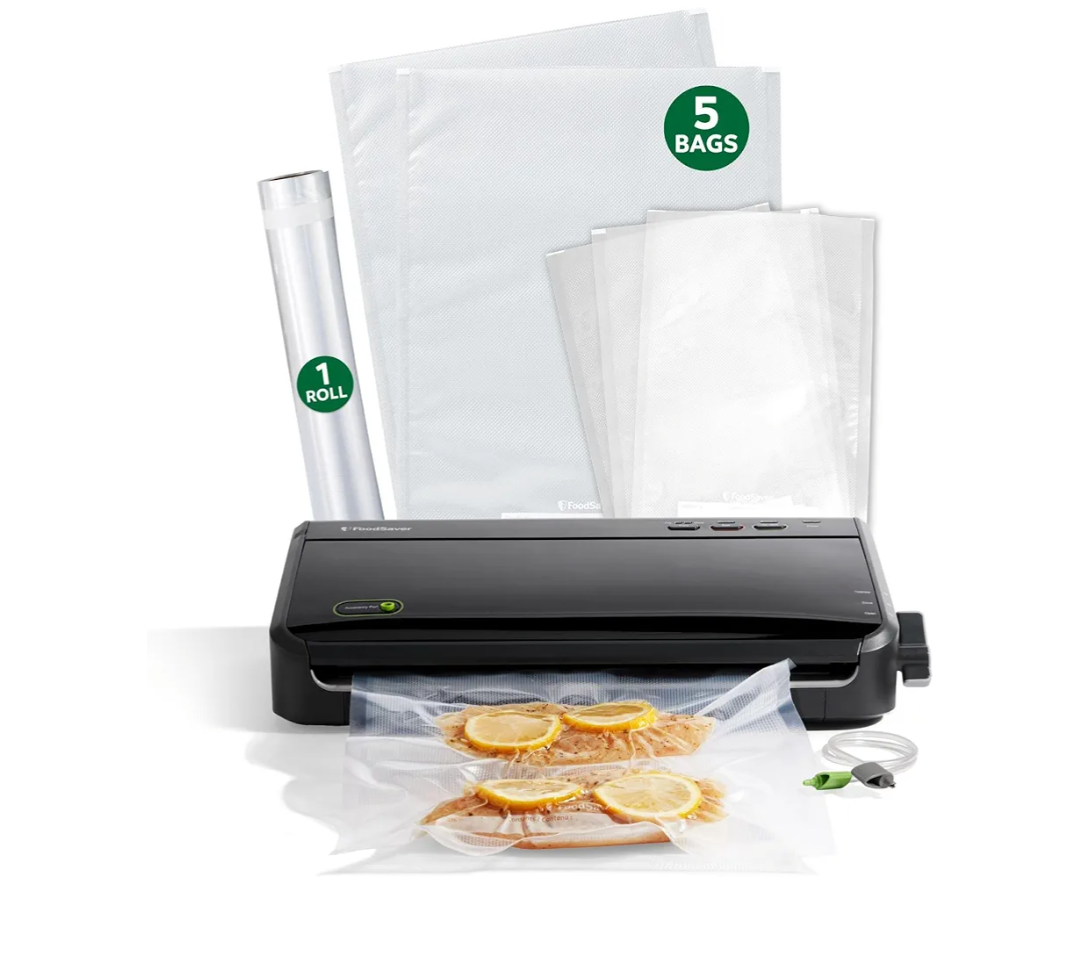 FoodSaver Vacuum Sealer Machine, Automatic Bag Detection, Sous Vide Friendly, with sealer bags, roll, handheld vacuum sealer, black