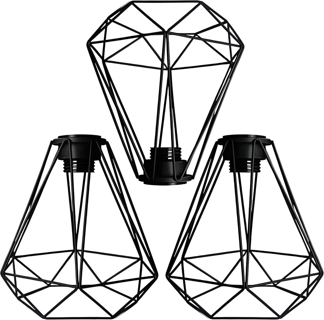 Metal Pendant Lamp Shade Cover, 8 Inch Black Hanging Light Bulb Cage Covers Guard, Industrial Iron Replacement Light Shade, Vintage Light Fixture Covers Decorative Shade Only, 3 Pack,E26