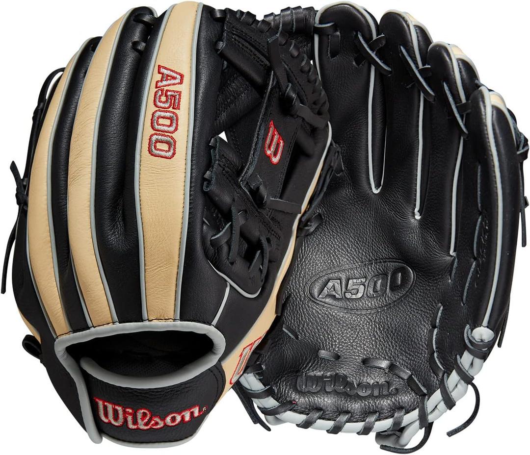 WILSON A500 11.5” Utility Youth Baseball Glove - Left Hand Throw, Black/ Blonde/ Red