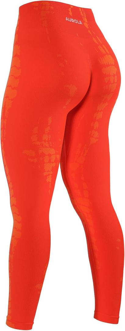 AUROLA Serpent Snake Seamless Scrunch Workout Leggings for Women,Girls Squat Proof Ribbed Thick Active Gym Pants (Large, Halloween Orange)