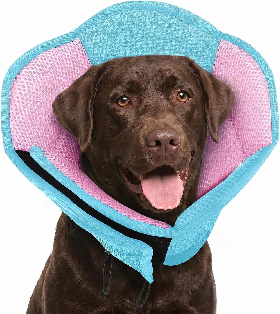 AOFITEE Dog Cone - Foldable Cone for Dogs After Surgery, Adjustable Comfy Cones to Stop Licking, Soft Dog Cone Collar for Dogs, Elizabethan Pet E-Collar for Wound Healing, BluePink Large (M)