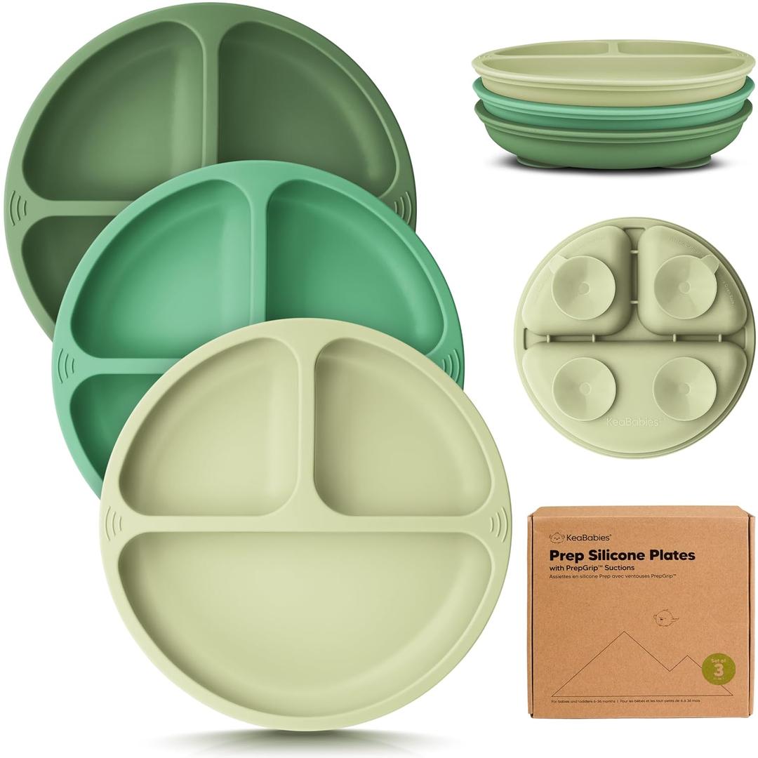 KeaBabies Suction Plates for Baby, Toddler - 3-Pack 100% Silicone Toddler Plates with Suction, Divided, BPA-Free Baby Led Weaning Essentials for Kids, Dishwasher, Microwave Safe, Durable (Forest) KeaBabies Suction Plates for Baby, Toddler - 3-Pack 100% Silicone Toddler Plates with Suction, Divided, BPA-Free Baby Led Weaning Essentials for Kids, Dishwasher, Microwave Safe, Durable (Forest)