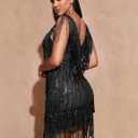 Sequin Cocktail Dresses Flapper Dresses 1920s Gatsby with All-Over Fringe Mini Dresses Prom Party Dress (Black, M)